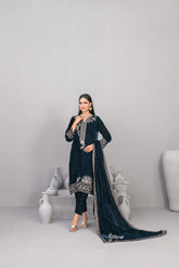 3-PC Unstitched Fancy Embroiedere Velvet Velvora By Tawakkal Fabrics | D-4922